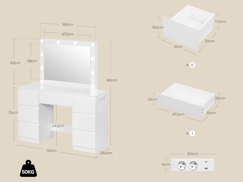 el tocador blanco de la tienda de muebles con cajones