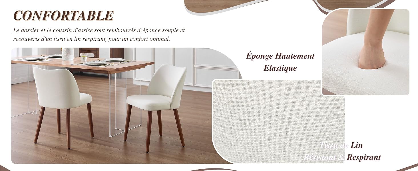 Chaise de salle à manger en lin beige