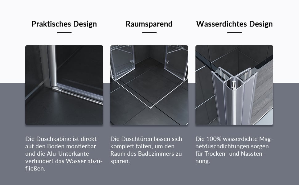 SONNI Duschkabine 100x100 cm falttür Eckeinstieg faltbar Duschabtrennung Faltdusche NANO 195cm