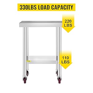 VEVOR Table De Travail Inox Cuisine à Roulettes 61x46 Cm Pour Préparation De Cuisine 12 Table de Travail Inox de Cuisine