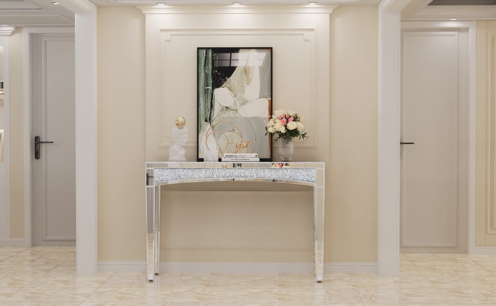 Artloge Consolle Tavolo ingresso a Specchio Vetro Argento Diamante