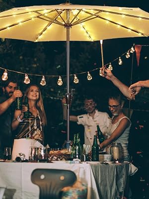 Luces de sombrilla de patio con energía solar