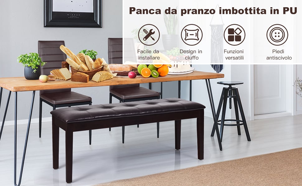 COSTWAY Panca Panchetta per Pianoforte 2 Posti, in Legno e Similpelle,  Stabile e Comodo, 117 x 40 x 50 cm (Marrone)