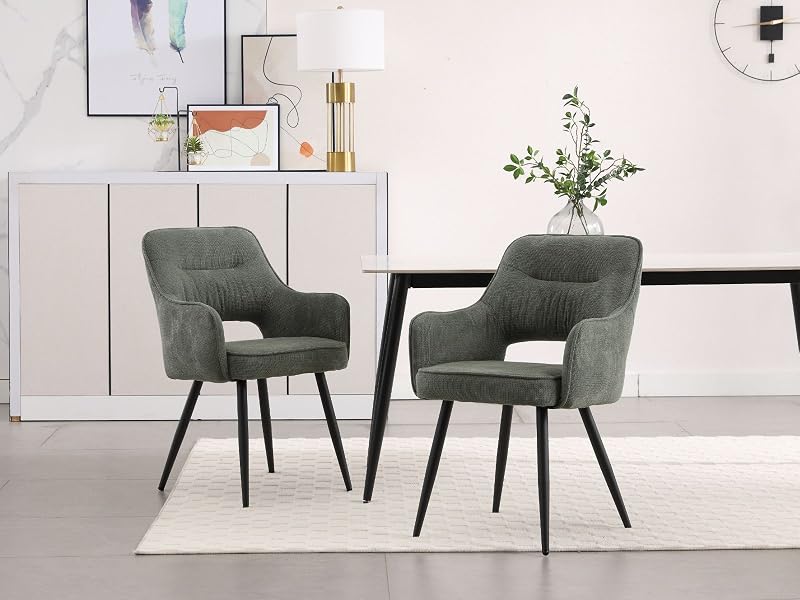 Set Di 2 Sedie Da Pranzo In Velluto Verde – Moderne Con Gambe In Metallo Nero - 2