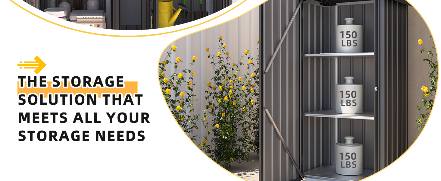 YODOLLA Gartenschrank 53x96x178cm Dunkelgrau | Geräteschuppen Aus Stahl Mit Regalen & Schloss