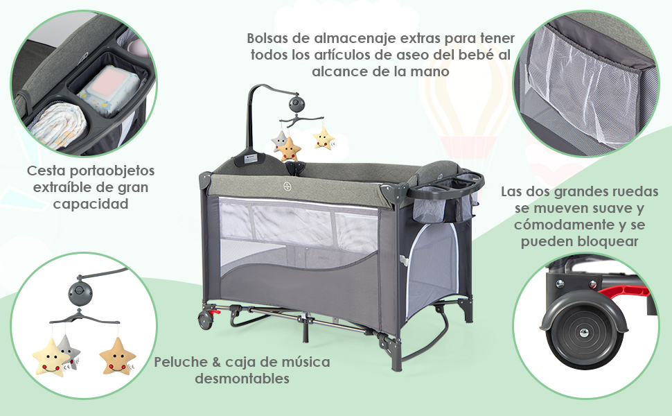 Cuna de Viaje para Bebé con Colchón