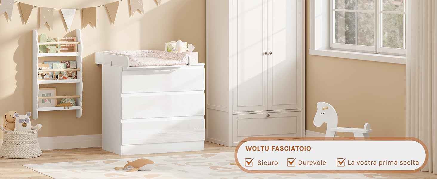 Fasciatoio Per Cassettiera WOLTU 60x80 Cm - Piano Regolabile Per Neonato, Sicuro, In MDF Bianco - Foto 5