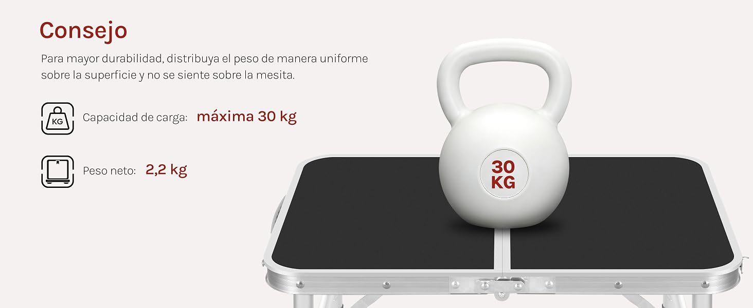 El texto dice «Consejo, máximo 30 kg, 30 kg». Ilustración del producto que muestra los indicadores de capacidad de peso de lo que parece ser un artículo doméstico.