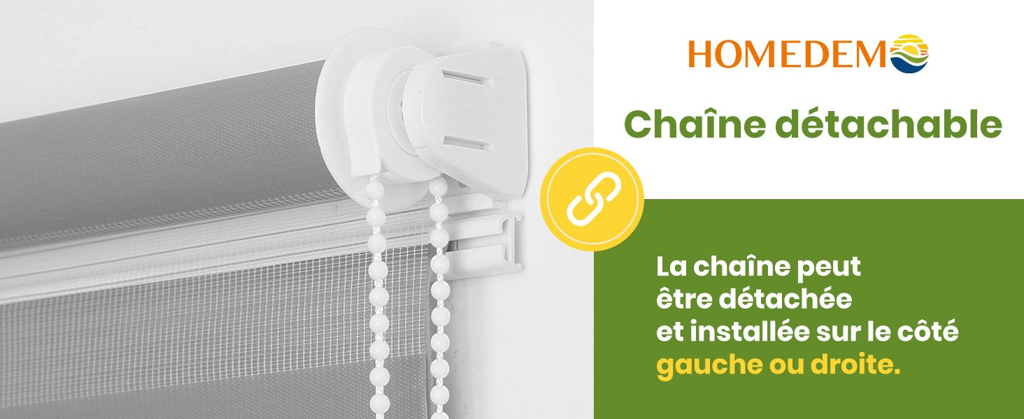 avec chaîne amovible, offrant une flexibilité d'installation pour un montage à gauche ou à droite.