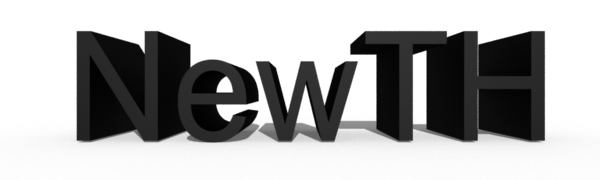 3D black text reading 'NewTH' with dramatic shadowing and perspective effects against white background.