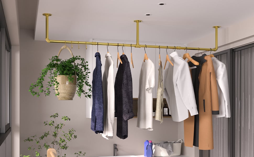 Appendiabiti per Tubo Industriale, Barra Appendiabiti da Parete a Tubo