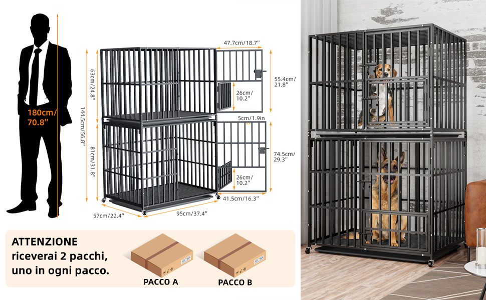 BingoPaw Gabbia per Cani Grande in Metallo Struttura Pesante, Kennel per Cani 