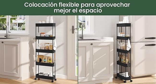 se muestra en diferentes posiciones, lo que demuestra opciones de colocación flexibles en el espacio de la cocina.