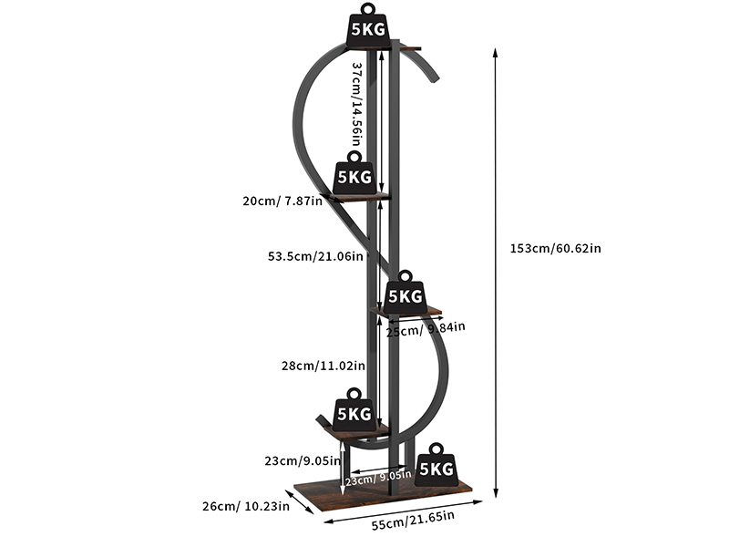 unho Scaffale Porta Piante in Legno e Metallo interno 6 Livelli Supporto per Piante Verticale
