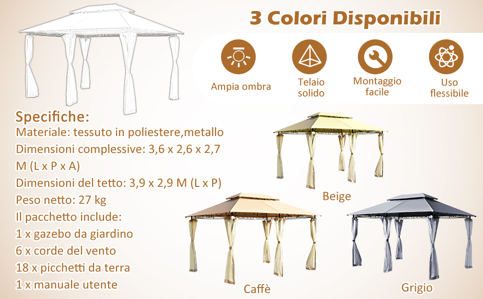 Pareti laterali per Gazebo 3 x 4 m (Consegna gratuita) im Kanton Tessin