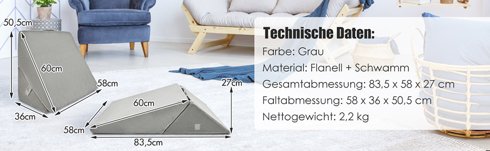 Orthopädisches Keilkissen Schlafkissen Memory Foam Kopfkissen Lesekissen Relaxkissen Nackenkissen