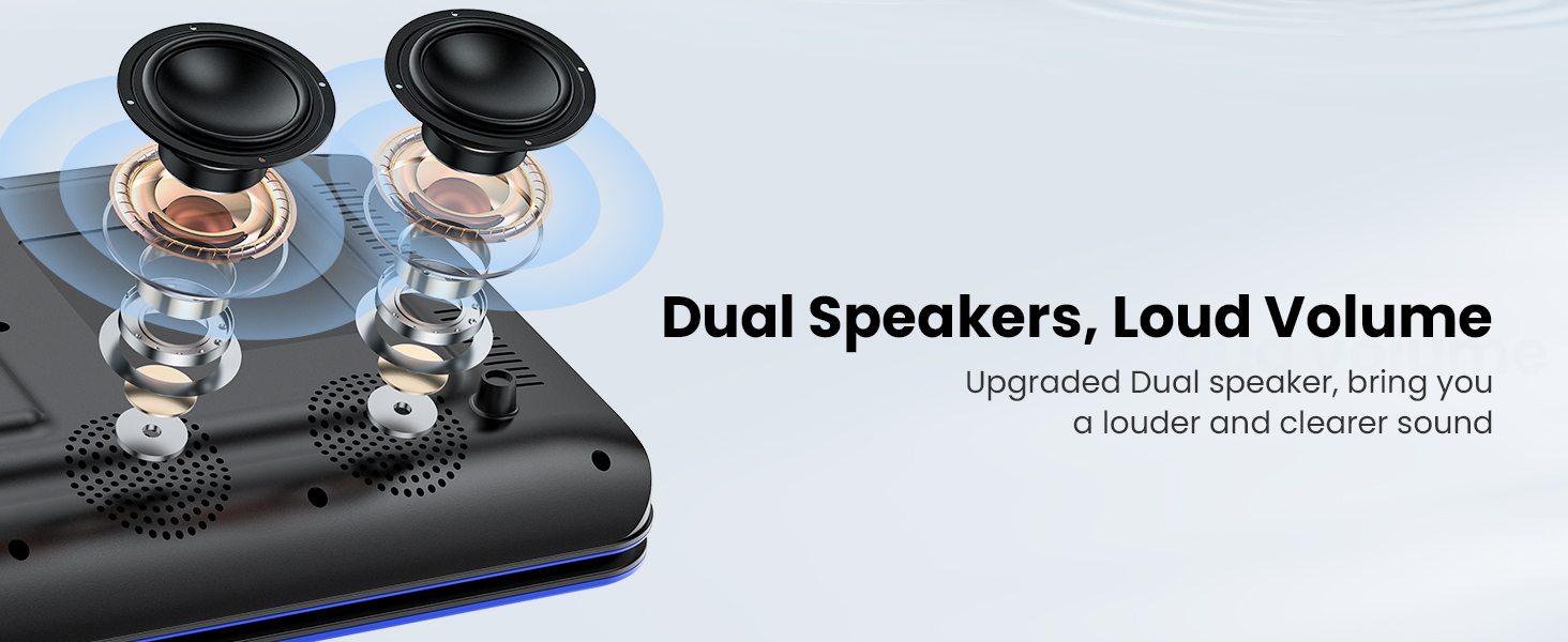 Dual built-in speakers on portable DVD player provide immersive movie sound for kids