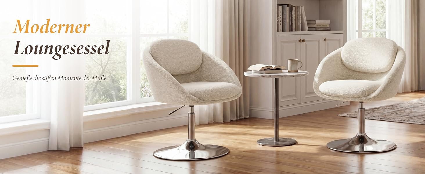 Der Text lautet „Moderner Loungesessel“ — Innenarchitekturbild, das moderne Liegestühle mit Pendelbeleuchtung in einer modernen Umgebung zeigt.