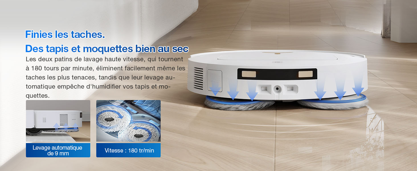 Le texte dit « Tout ce qu'il faut. Des boîtes de rangement faites pour vous. » Boîte de rangement blanche sur une surface en bois avec des boîtes d'emballage de produits bleues à côté. Conteneurs de rangement organisationnels présentés à domicile.