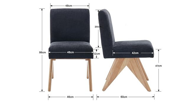 Text reads 'Image 4'. Technical diagram showing dimensions and angles of modern dining chair design with dark upholstery and wooden legs from multiple views.