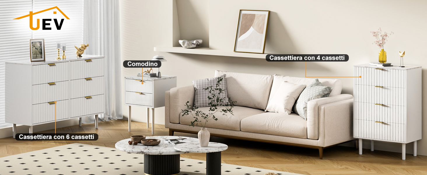 En.casa Set Di 2 Comodini Con Cassetto, Tavolini Da Notte In Bianco E Rovere, Gambe In Legno, Dimensioni 60x40x29,5 Cm