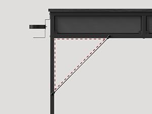 Diagramma tecnico che mostra linee tratteggiate rosse che indicano i modelli di movimento o tracciamento su più pannelli.