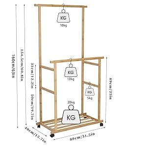 Appendiabiti da Terra in bambu, Appendiabiti con Ripiani Due Stand Appendiabiti Ingresso Attaccapann