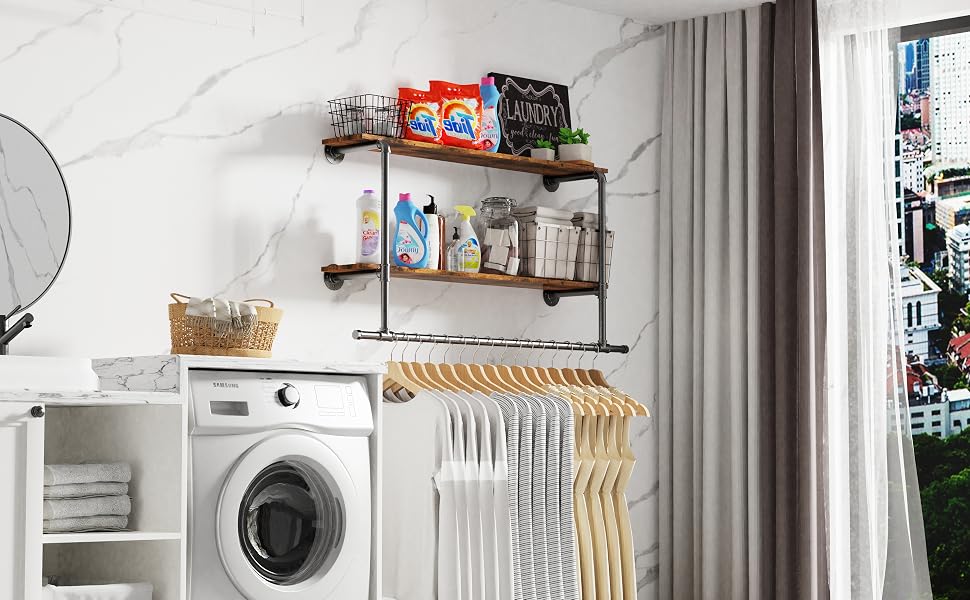 industrial pipe clothes rail with Shelf