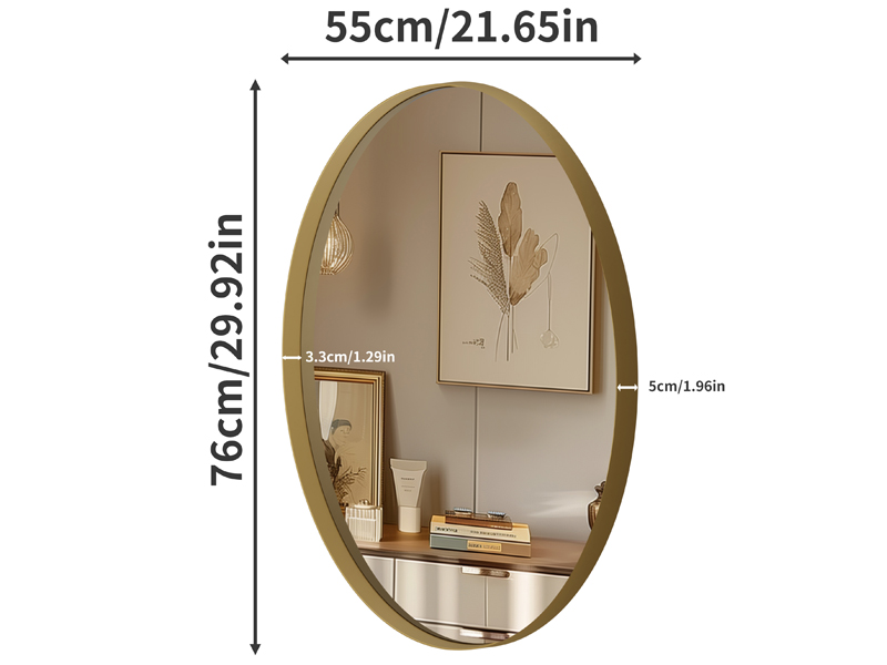  LUVODI Miroir Mural Ovale Déco Doré: Miroir Salle de Bain Industriel Cadre en Métal 