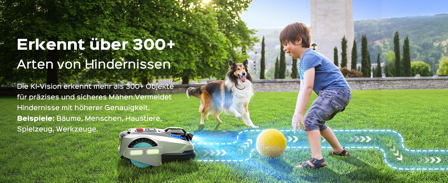 Große Außenszene, die eine automatische Rasensprinkleranlage in Aktion zeigt, die Wasser über grünes Gras spritzt, mit digitaler Interface-Overlay-Grafik.
