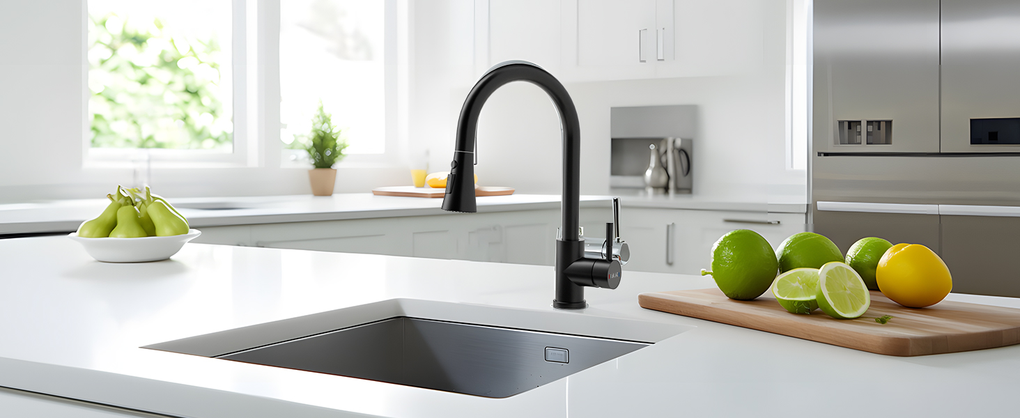 BLYLUND Matte Black Kitchen Faucets with Pull Down Sprayer 3 Modes