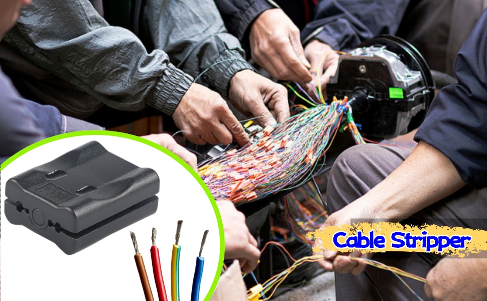 Text reads 'Cable Supporter'. Multiple images demonstrating installation of cable management system or wire organizer with various colored cables being arranged.