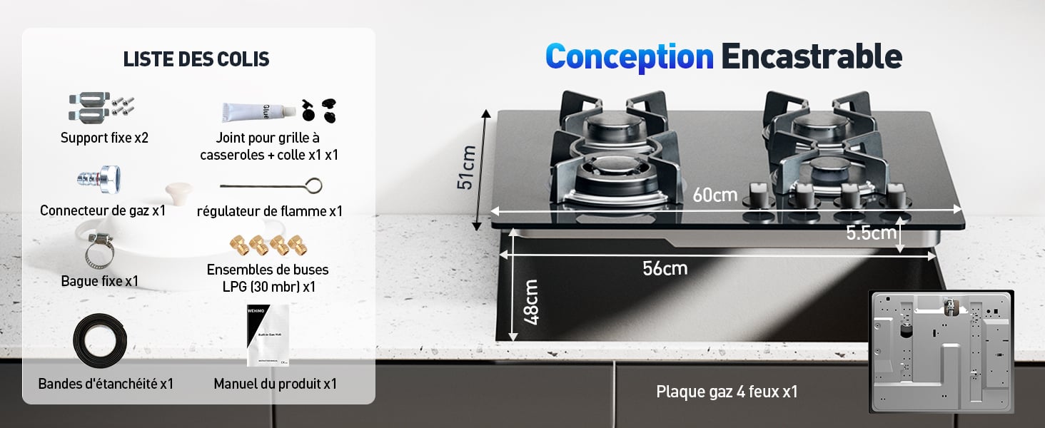 Table de Cuisson Gaz 60cm