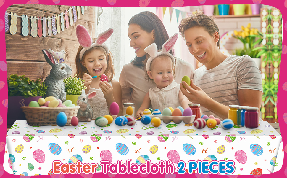 Mantel de Pascua, decoración de fiesta, huevos de Pascua, conejo, plástico, decoración de mesa