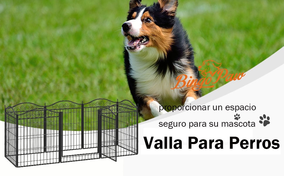 BingoPaw Parque para Mascotas Perros 8 Vallas Corral Plegable Valla Jardin  Jaula Perrerras para Animales Exterior Negro 190x63x80cm