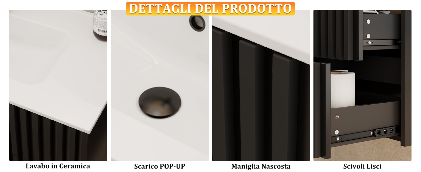 Sequenza che mostra un espositore a forma di scatola in legno con coperchio a specchio incernierato, mostrato in varie posizioni di apertura contro una superficie bianca.