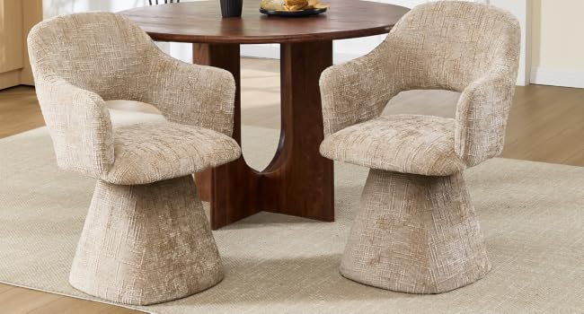 Beige textured club chairs in plush upholstery, shown from multiple angles against neutral background.