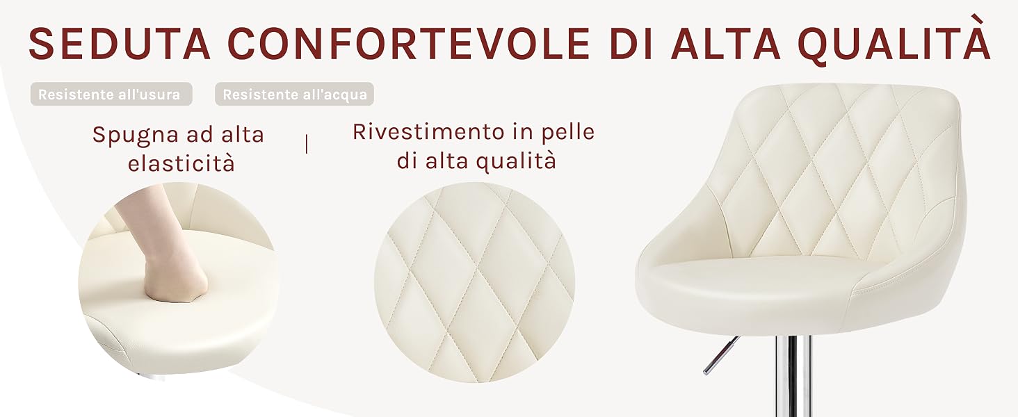 con imbottitura in schiuma ad alta elasticità e rivestimento in ecopelle di alta qualità. Tre pannelli presentano un'anima in schiuma, cuciture a rombi e una visuale completa del sedile