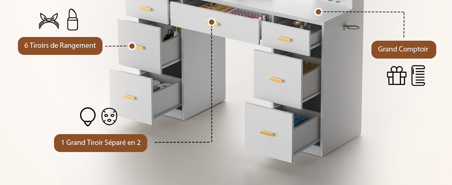 Captures d'écran de l'interface montrant des éléments de design minimalistes avec une palette de couleurs marron et blanc, y compris des icônes de navigation et des éléments de menu.