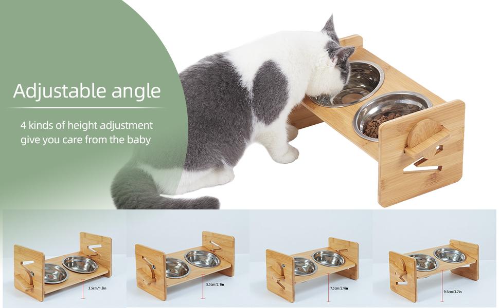 Ciotole Rialzate gatto in Bambù Doppia Ciotola per cani Rialzata Mangiatoia gatti Ciotole acqua