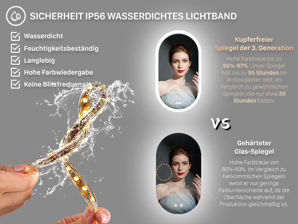 wandspiegel oval spiegel led badezimmer led spiegel batteriebetrieben spiegel mit touch