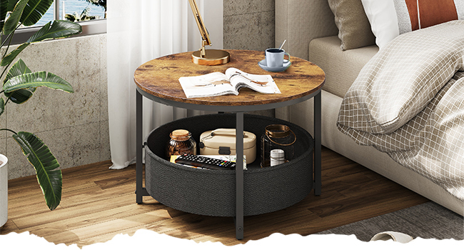 Lot De 2 Tables Basses Gigognes Rondes - 80cm Et 60cm - Style Industriel Avec Plateau Bois Et Pieds Métal - Marron