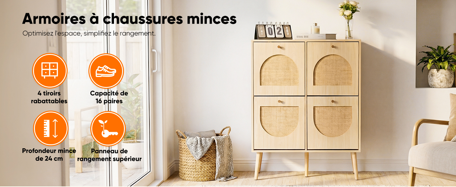 Le texte indique « Armoires et chaussures hachées ». Solution de rangement intérieur présentant des espaces de rangement organisés avec des étagères et des compartiments de rangement.