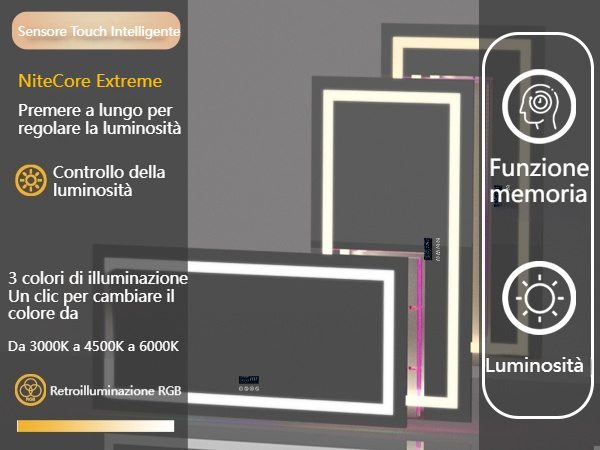 LUVODI Specchio RGB Digitale Bluetooth Bagno LED 120x60 cm Grande Specchio Musica Bagno con Led Luce