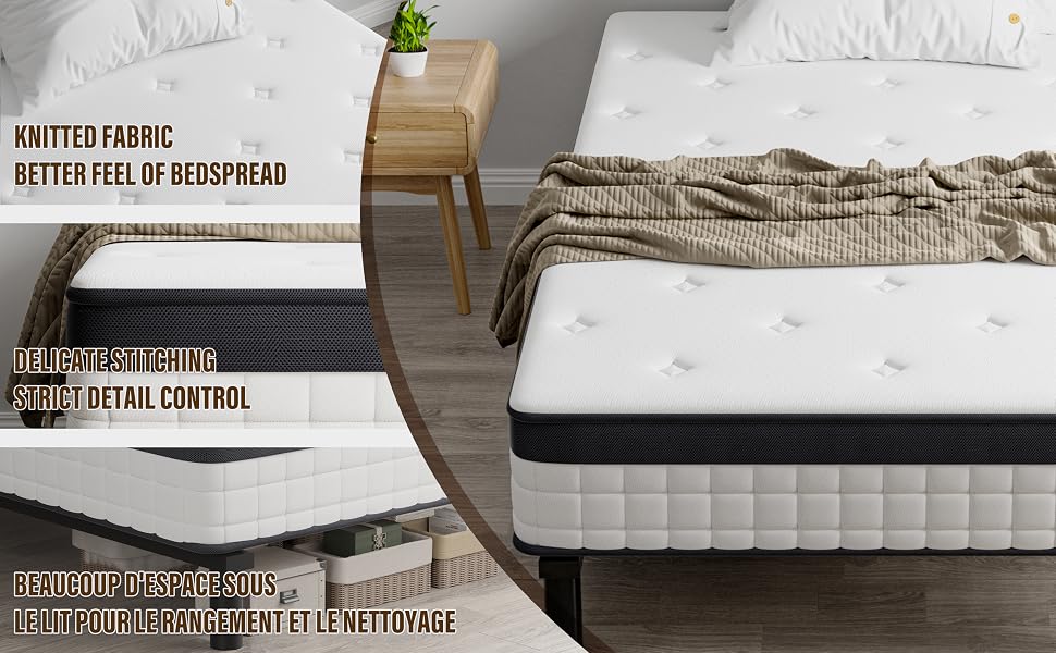 Ensemble Composè,Matelas à Ressorts ensachés+robuste cadre de lit