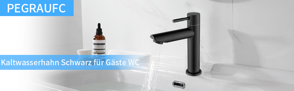 Robinet d'eau froide noir pour toilettes d'invités, robinet d'eau froide, mitigeur monocommande d'eau froide