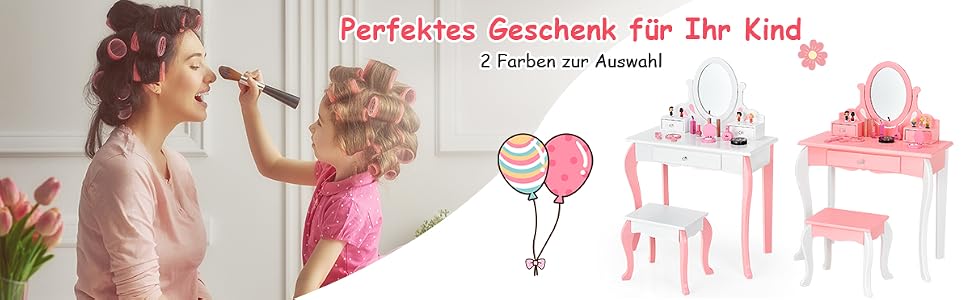Frisierkommode rosa Schminkkommode weiß