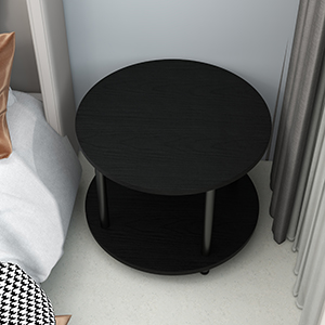 23.6" Round Coffee Table, 2-Tier Small Circle Coffee Table with Storage