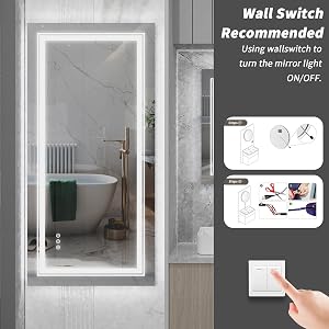 miroir de salle de bain filaire avec interrupteur mural