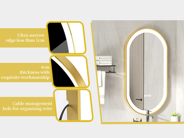 AICA Specchio Ovale Illuminato a LED, Specchio da Parete da Bagno 80 x